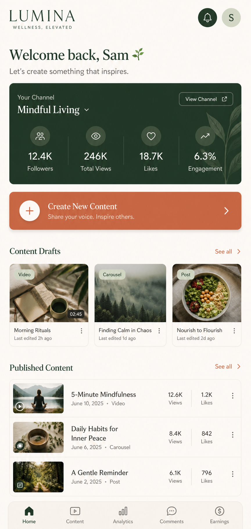 Creator Home — workspace Content Creator